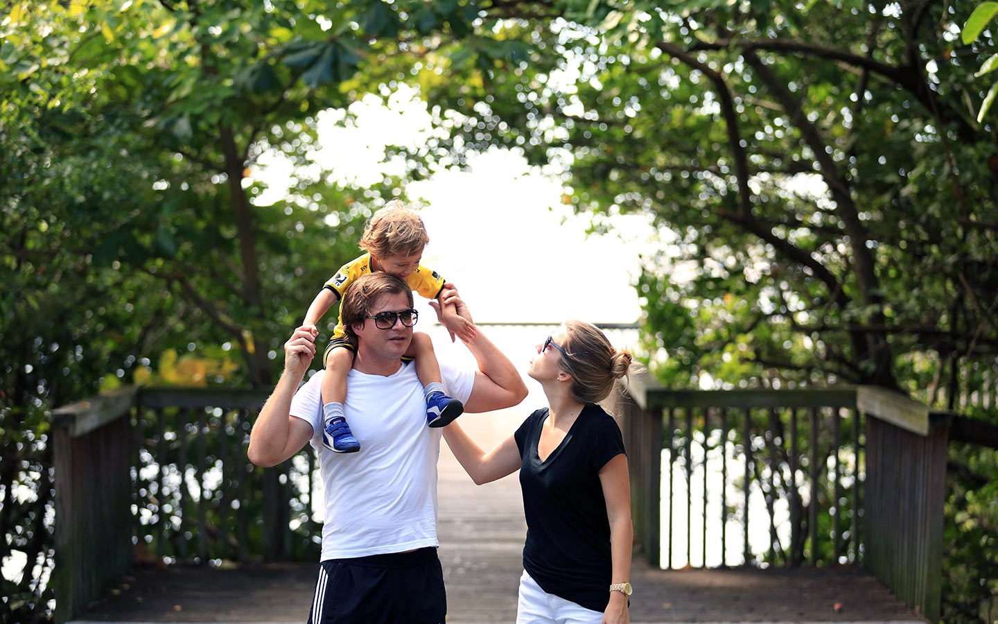Family strolling in Coconut Grove