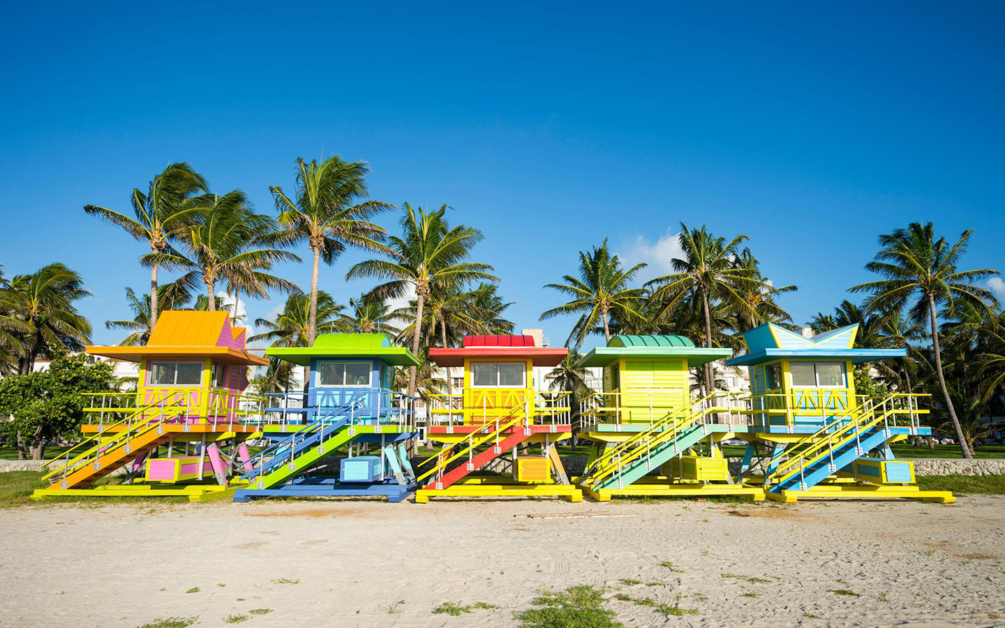 Colorful lifeguard stands on Miami Beach